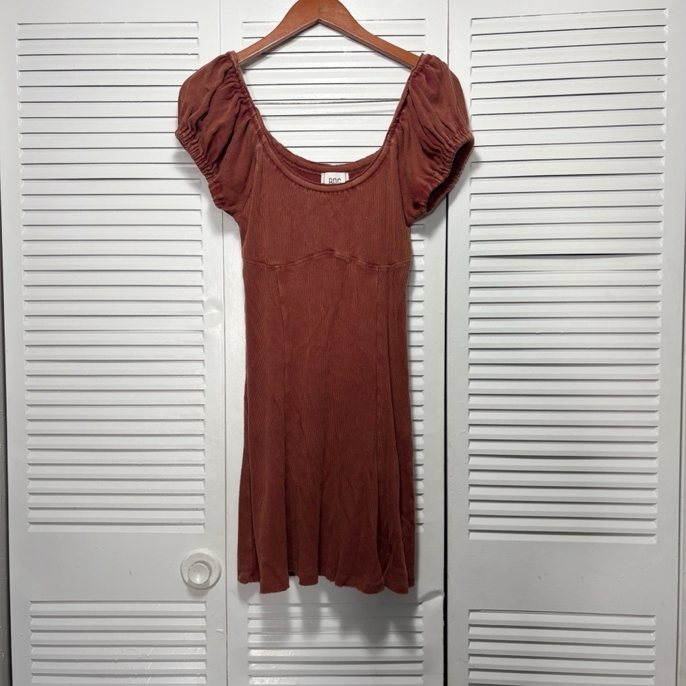 BDG Womens 100% Cotton Terracotta Rust Off Shoulder Boho Mini Dress Size L